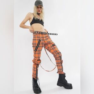 Tripp NYC Vibrant Orange Tartan Plaid Rave Bondage Pants